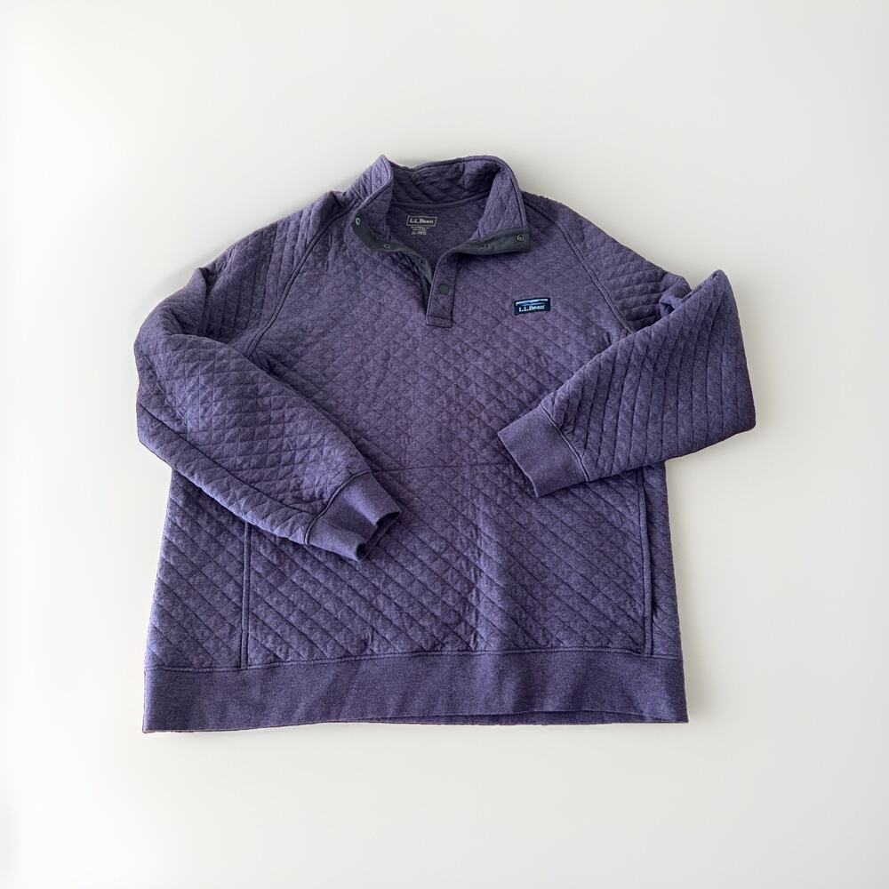 LL Bean Sweater Men's XL Purple Knit Pullover Quarter Snap Quilted